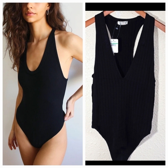 Free People Race Back Black Bodysuit - Picture 1 of 8